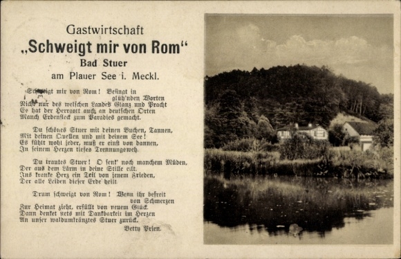 Poem Postcard Stuer in Mecklenburg, Inn Keep silent about Rome