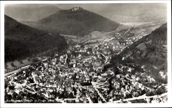Postcard Bad Urach in the Swabian Alb Württemberg, aerial photograph