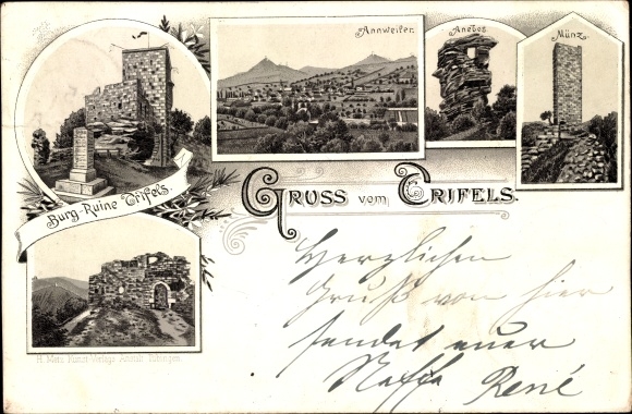 Chromo-Litho Annweiler am Trifels Palatinate, Trifels, Anebos, castle ruins, general view, coin