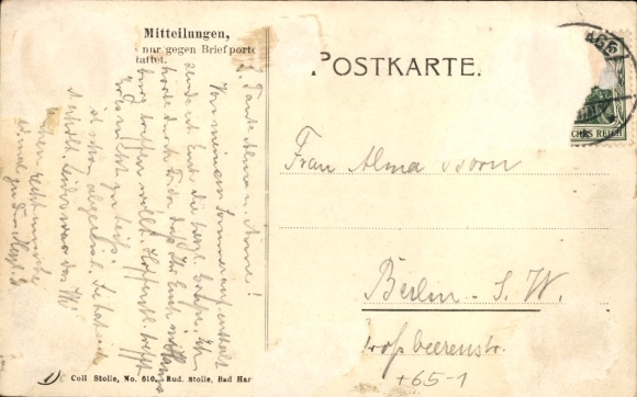 Postcard Blankenburg am Harz, Braune Marsh train station and Bielstein tunnel, Harz cog railway