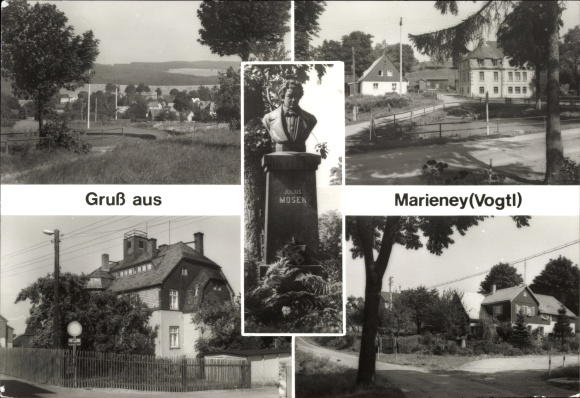 PC Marieney Mühlental in the Vogtland, panorama, bust of Julius Mosen, views of the house