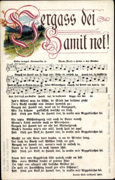 Song Postcard Günther, Anton, Don't forget your Hamet, Erzgebirge dialect No. 47