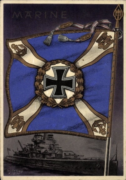 Artist Postcard Klein, Gottfried, Flags and Standards of the German Wehrmacht, Kriegsmarine