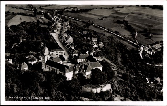 Postcard Bartenstein Schrozberg in Württemberg, aerial view of rural surroundings, buildings