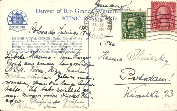 Postcard Royal Gorge, Grand Canyon of the Arkansas, Railroad