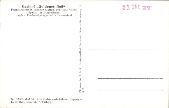 Postcard Donaustauf in the Upper Palatinate, landscape of Gasthof Goldenes Roß, fine cuisine, beautiful garden