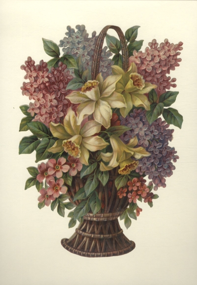 Wafer, basket with lilac and other flowers, size approx. 24 x 17 cm