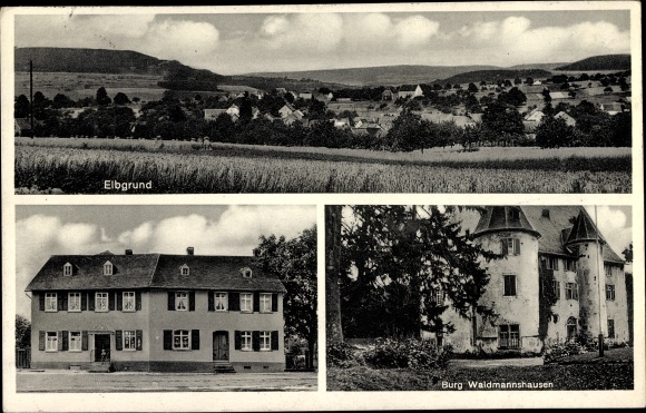 Postcard Elbgrund Elbtal Hessen, overall view, Waldmannshausen Castle, inn for new hope