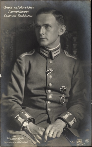 Postcard Leutnant Hartmuth Baldamus, fighter pilot 1. WW