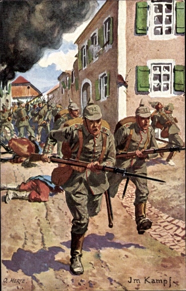 Artist Postcard Merte, O., Imperial soldiers in battle, battlefield