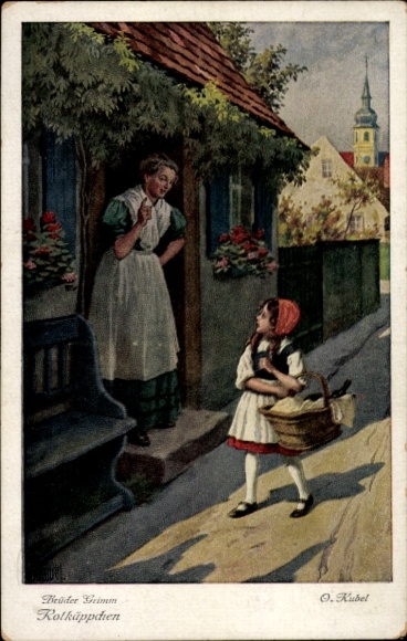 Künstler Ak Kubel, Otto, Rotkäppchen und der böse Wolf, Brüder Grimm, Großmutter