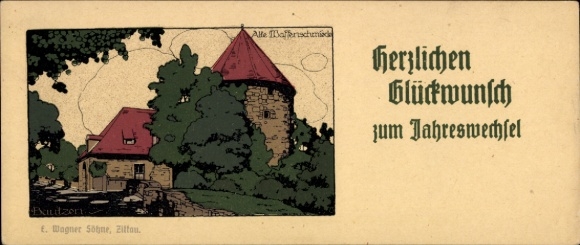 Lithografie Ak Bautzen in Oberlausitz, oude wapensmederij, Nieuwjaar