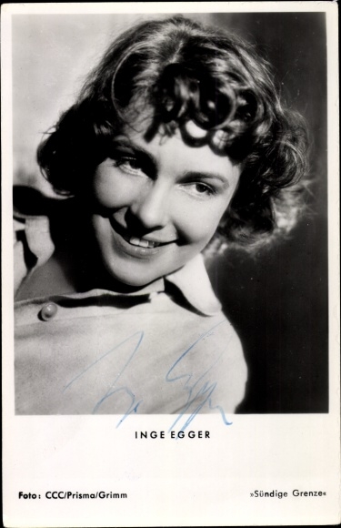 Postcard actress Inge Egger, portrait, autograph