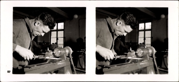 Stereo room image photo &quot;The NS model companies&quot;, III 57, 367, Ing. Hans Heymann, vibration measuring technology.