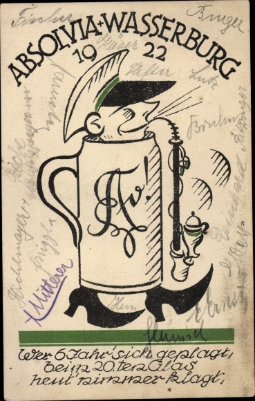 Studentika PC Wasserburg am Inn in Upper Bavaria, graduation 1922, student in a beer mug