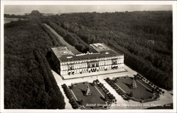 Postcard Feldafing on Lake Starnberg, Upper Bavaria, Herrenchensee Castle, from the plane, beautiful gardens