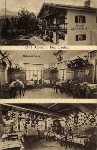 Postcard Fischbachau in Upper Bavaria, Café Albrecht, side room, wine bar