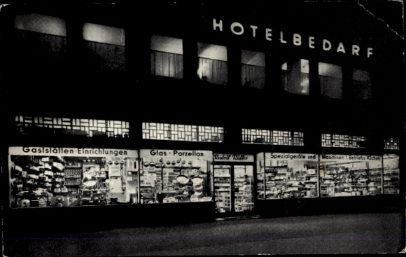 Ak Berlin Steglitz, Geschäft Hotelbedarf Rudolf Rüffer, Düppelstraße 38, Nachtbeleuchtung