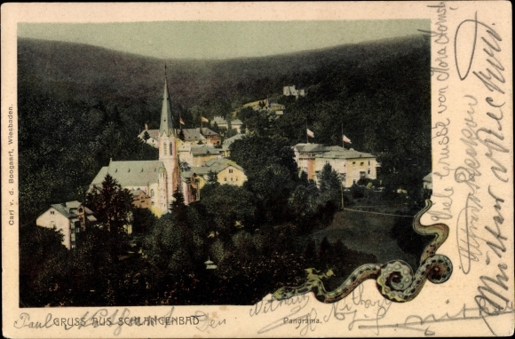 Postcard Schlangenbad im Taunus Hessen, panorama of the village, Schlange