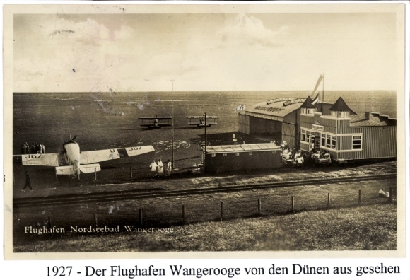 Ansichtkaart Noordzeebadplaats Wangerooge in Oost-Friesland, vliegveld, vliegenierskasteel, vliegtuig D-367, 1927