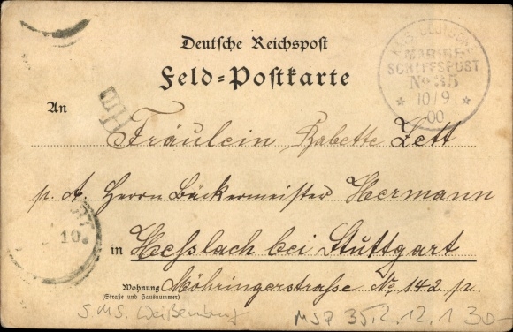 KP Msp nr. 35, stempel pocztowy Deutsches Kriegsschiff, SMS Weißenburg