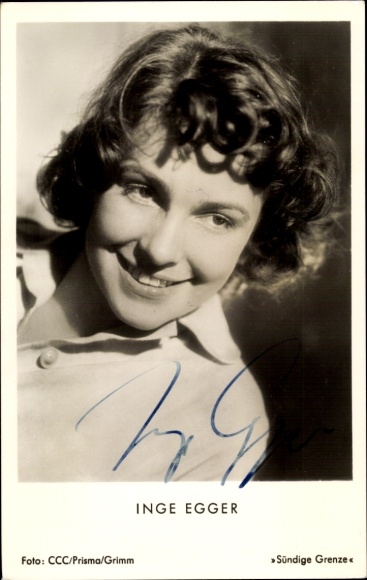 Postcard actress Inge Egger, Sinful Border, portrait, autograph