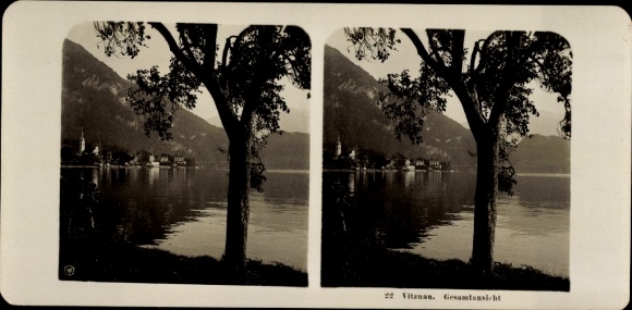 Stereo photo Vitznau Kt. Lucerne Switzerland, total view