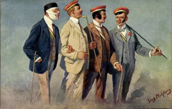 Studentika artist Postcard Mühlberg, Georg, prestigious stroll, students with injuries
