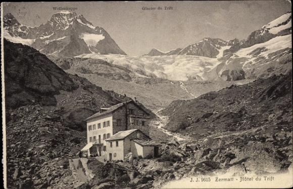 KP Zermatt Canton Valais Szwajcaria, czapka falowa, Glacier du Trift, Hôtel du Trift, góry, lodowiec