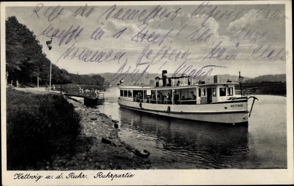 Postcard Kettwig Essen in the Ruhr area, steamer Kettwig, Ruhrpartie