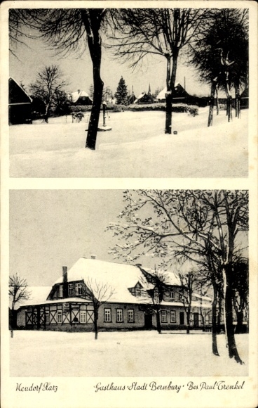 Ak Neudorf Harzgerode am Harz , Schneelandschaft, Gasthaus Stadt Bernburg, Bäume, Winter