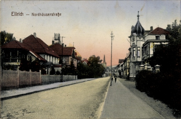 Ak Ellrich Harz Thüringen, Nordhäuserstraße, Häuser, Straßenansicht, Menschen, Farbige 