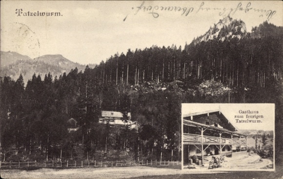 Postcard Tatzelwurm Oberaudorf in Upper Bavaria, Inn to the fiery Tatzelwurm, Panorama