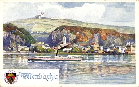 Postcard Marbach an der Donau Melk in Lower Austria, paddle steamer, German School Association 287