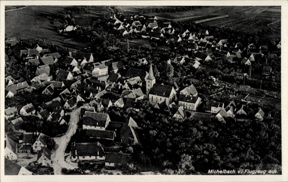 Postcard Michelbach Marburg an der Lahn, aerial view of with houses and church