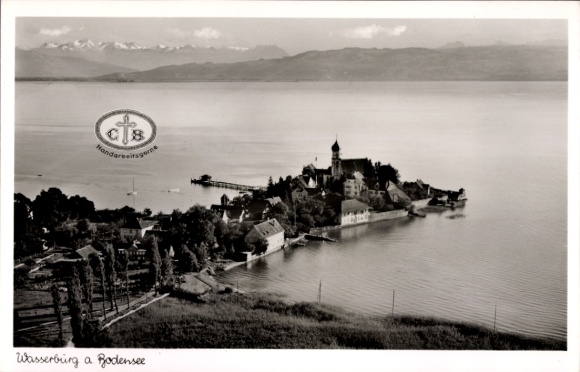 Ak Wasserburg am Bodensee Schwaben, Fliegeraufnahme