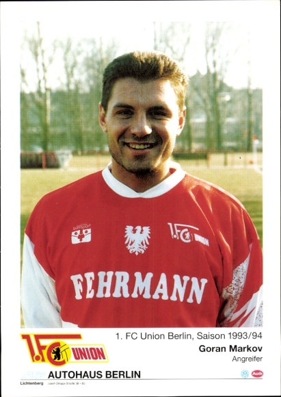 Autogrammkarte Fußballspieler Goran Markov, 1. FC Union Berlin, Portrait