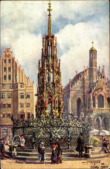 Artist PC Sollmann, Nuremberg in Middle Franconia Bavaria, beautiful fountain