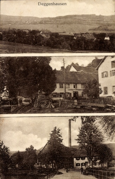 Postcard Deggenhausen Deggenhausertal Bodenseekreis, inn and brewery, panorama of the village