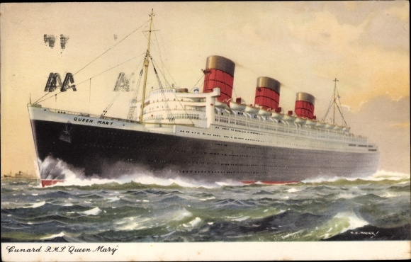 Artist Postcard Steam Ship RMS Queen Mary, Cunard Line