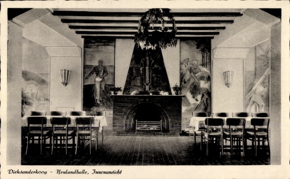 KP Dieksanderkoog Friedrichskoog w Dithmarschen, Neulandhalle, widok od wewnątrz