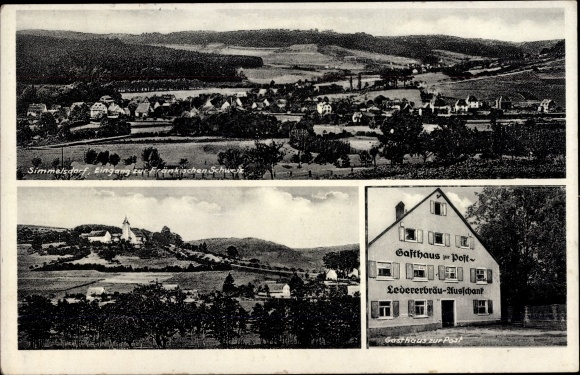 Ak Simmelsdorf Mittelfranken, Totalansicht der Ortschaft, Gasthaus zur Post