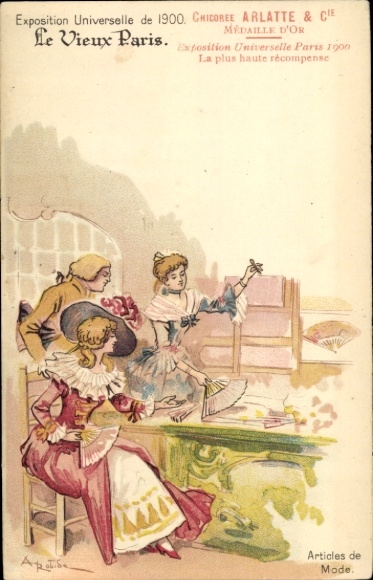 Artist Chromo-Litho Robida, Le vieux Paris, Expo 1900, Chicory Arlatte, Articles de Mode