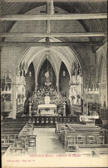 Postcard Damville Eure, The Church, Interior