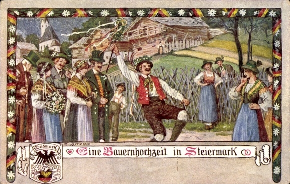 Artist Postcard Kutzer, Ernst, A Peasant Wedding in Styria
