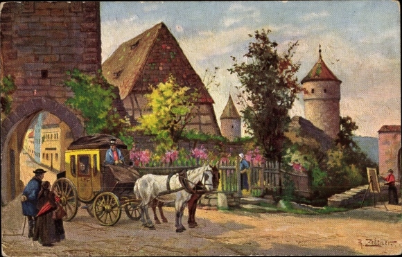 Artist PC Zeltner, Rothenburg ob der Tauber Middle Franconia, Klingentor, stagecoach