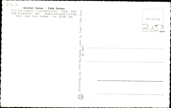 Postcard Kleinaspach Aspach near Backnang Württemberg, Gasthof Sonne, Cafe Ferber, jukebox