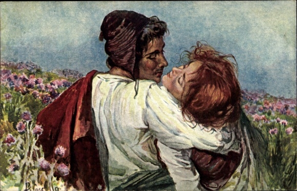 Artist Postcard Soldier with a Woman