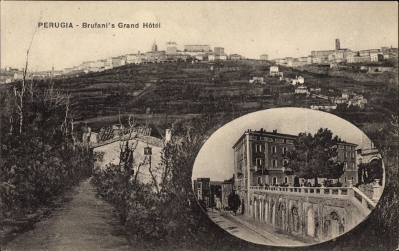 Ak Perugia Umbria, Brufani's Grand Hotel, Totalanicht vom Ort