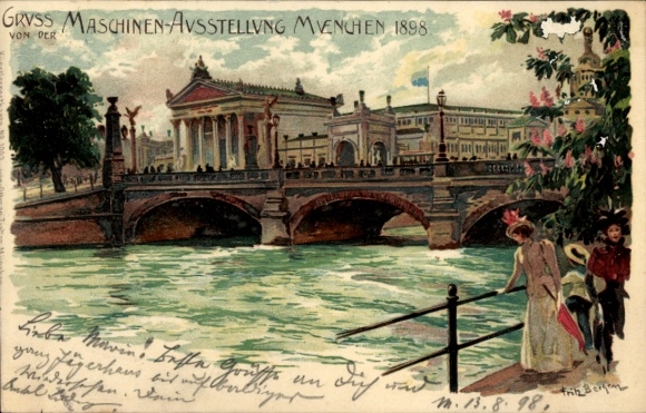 Kunstenaar Ak Bergen, Fritz, München, Machinetentoonstelling 1898